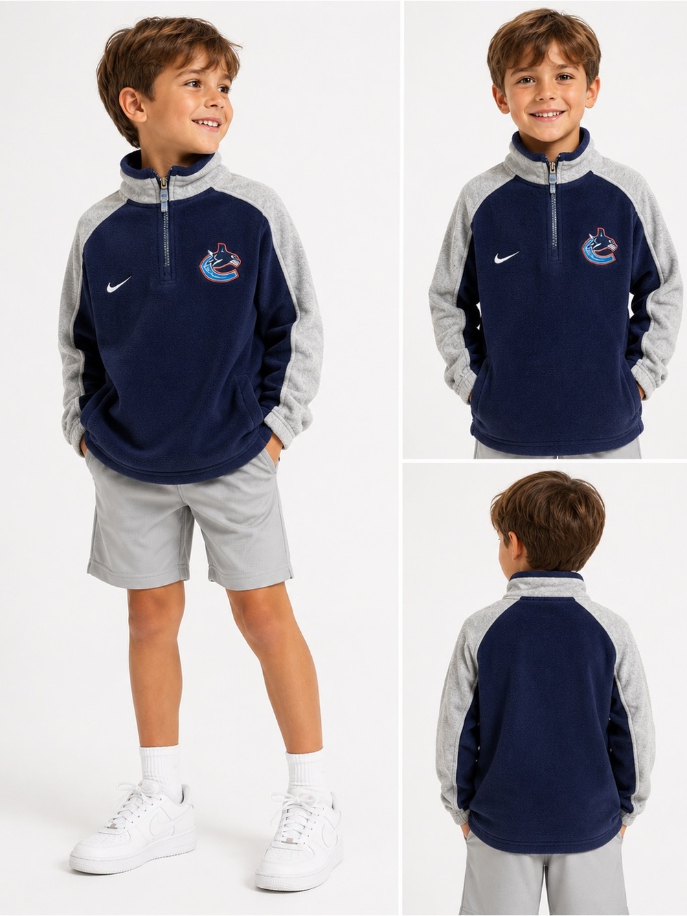 Vintage Nike NHL Vancouver Canucks 1/4 Zip Fleece Youth 6X approx 7-6y Boys HTF - Picture 7 of 7